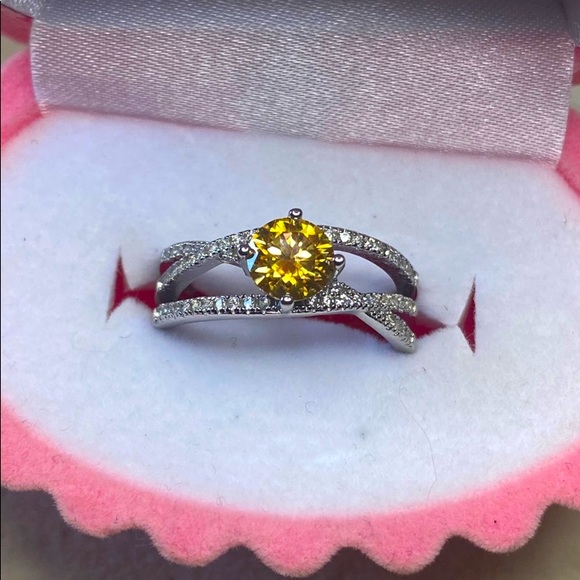 Certified, 1ct Yellow Moissanite Diamond Twisted ring main image 1